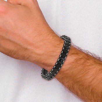 Chisel Stainless Steel Brushed Cable and Black Leather 8.5 inch Bracelet — alternate view