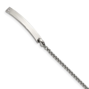Chisel Stainless Steel Polished Box Chain with Removeable ID Plate 8.5 inch Bracelet