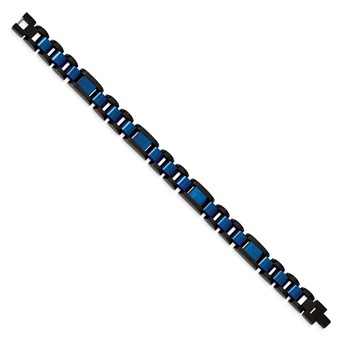 Chisel Stainless Steel Brushed and Polished Black and Blue IP-plated 8.75 inch Open Link Bracelet — alternate view