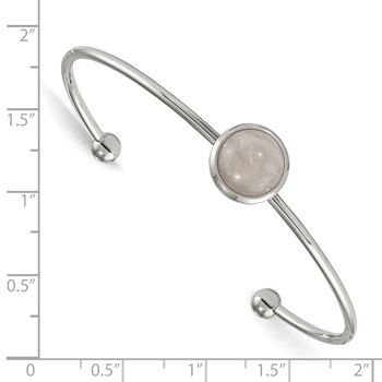 Chisel Stainless Steel Polished with Rose Quartz Cuff Bangle — alternate view