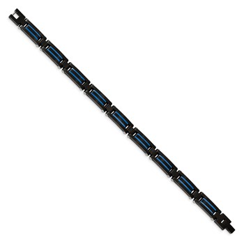 Chisel Stainless Steel Brushed and Polished Black and Blue IP-plated 8.5 inch Link Bracelet — alternate view