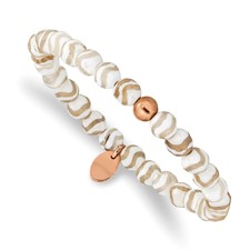 Image of Chisel Stainless Steel Polished Rose IP-plated 6mm White Wave Agate Beaded Stretch Bracelet