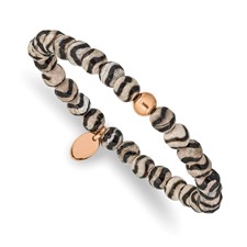 Image of Chisel Stainless Steel Polished Rose IP-plated 6mm Black and White Striped Agate Beaded Stretch Bracelet