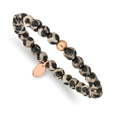 Image of Chisel Stainless Steel Polished Rose IP-plated 6mm Black and White Agate Beaded Stretch Bracelet