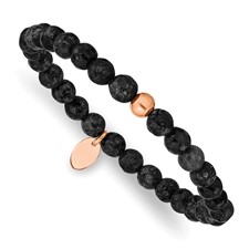 Image of Chisel Stainless Steel Polished Rose IP-plated 6mm Black Onyx Stretch Bracelet