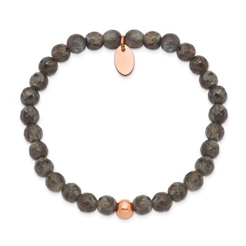 Chisel Stainless Steel Polished Rose IP-plated 6mm Spectrolite Beaded Stretch Bracelet — alternate view