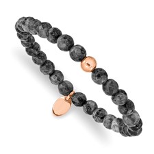 Image of Chisel Stainless Steel Polished Rose IP-plated 6mm Spectrolite Beaded Stretch Bracelet