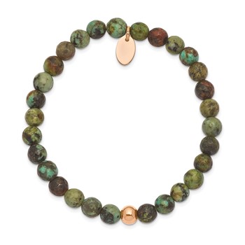 Chisel Stainless Steel Polished Rose IP-plated 6mm African Turquoise Beaded Stretch Bracelet — alternate view