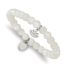 Image of Chisel Stainless Steel Polished Lotus 6mm Mother of Pearl Beaded Stretch Bracelet
