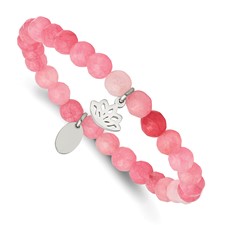 Image of Chisel Stainless Steel Polished Lotus 6mm Pink Jade Beaded Stretch Bracelet