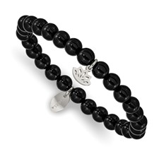 Image of Chisel Stainless Steel Polished Lotus 6mm Black Agate Beaded Stretch Bracelet