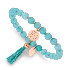 Image of Chisel Stainless Steel Polished Rose IP-plated 6mm Mint Jade Beaded with Tassel Stretch Bracelet