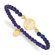 Image of Chisel Stainless Steel Polished Yellow IP-plated Tree of Life 4mm Blue Jade Beaded Stretch Bracelet