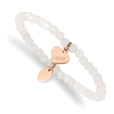 Image of Chisel Stainless Steel Polished Rose IP-plated LOVE Heart 4mm Jade Beaded Stretch Bracelet