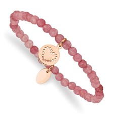 Image of Chisel Stainless Steel Polished Rose IP-plated Heart 4mm Pink Jade Beaded Stretch Bracelet