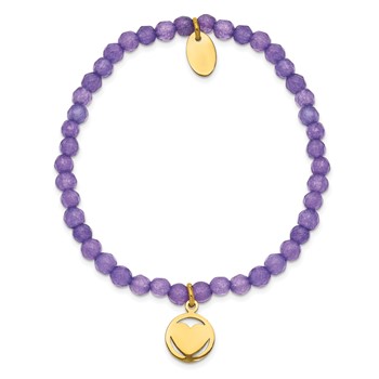 Chisel Stainless Steel Polished Yellow IP-plated Heart 4mm Light Purple Jade Beaded Stretch Bracelet — alternate view