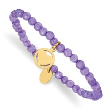Image of Chisel Stainless Steel Polished Yellow IP-plated Heart 4mm Light Purple Jade Beaded Stretch Bracelet