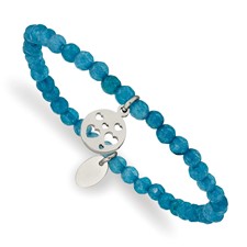 Image of Chisel Stainless Steel Polished Hearts 4mm Blue Jade Beaded Stretch Bracelet