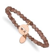 Image of Chisel Stainless Steel Polished Rose IP-plated XO 4mm Brown Jade Beaded Stretch Bracelet