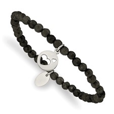 Image of Chisel Stainless Steel Polished Hearts 4mm Black Jade Beaded Stretch Bracelet