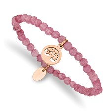 Image of Chisel Stainless Steel Polished Rose IP-plated Tree 4mm Pink Jade Beaded Stretch Bracelet