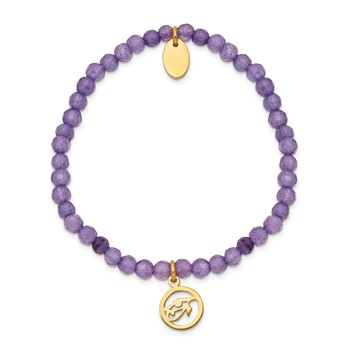 Chisel Stainless Steel Polished Yellow IP-plated Eye of Horus 4mm Purple Jade Beaded Stretch Bracelet — alternate view