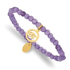 Image of Chisel Stainless Steel Polished Yellow IP-plated Eye of Horus 4mm Purple Jade Beaded Stretch Bracelet