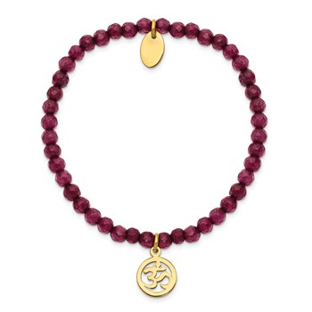 Chisel Stainless Steel Polished Yellow IP-plated OHM 4mm Purple Jade Beaded Stretch Bracelet — alternate view