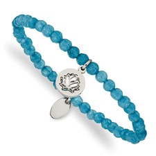 Image of Chisel Stainless Steel Polished Lotus 4mm Blue Jade Beaded Stretch Bracelet