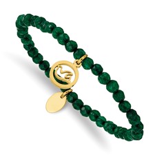Image of Chisel Stainless Steel Polished Yellow IP-plated Dove 4mm Green Jade Beaded Stretch Bracelet