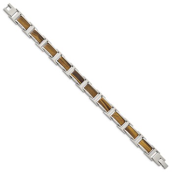 Chsiel Stainless Steel Polished with Tiger's Eye Inlay 8.5 inch Link Bracelet — alternate view