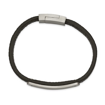 Chisel Stainless Steel Brushed Black Leather 8.25 inch ID Bracelet — alternate view