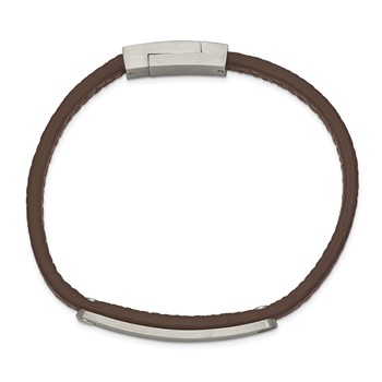 Chisel Stainless Steel Brushed Brown Leather 8.25 inch ID Bracelet — alternate view