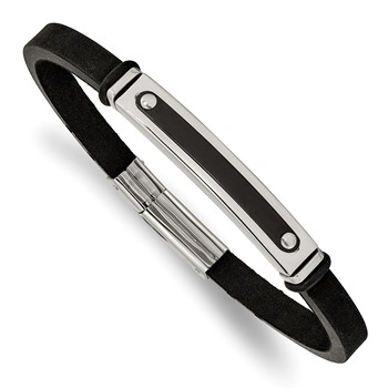 Chisel Stainless Steel Polished Black IP-plated Black Rubber 8.25 inch Bracelet