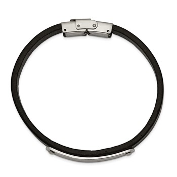 Chisel Stainless Steel Polished Black Leather 8.5 inch ID Bracelet — alternate view