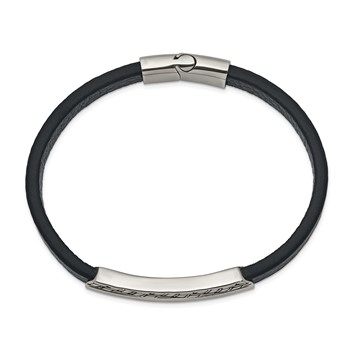 Chisel Stainless Steel Antiqued and Polished Navy Blue Leather 8.25 inch Bracelet — alternate view