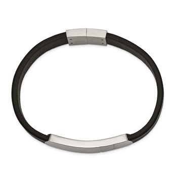 Chisel Stainless Steel Brushed and Polished Black Leather 8.5 inch ID Bracelet — alternate view