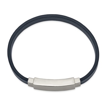 Chisel Stainless Steel Polished Navy Blue Leather 8.5 inch ID Bracelet — alternate view