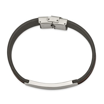 Chisel Stainless Steel Polished Brown Leather 8.25 inch ID Bracelet — alternate view