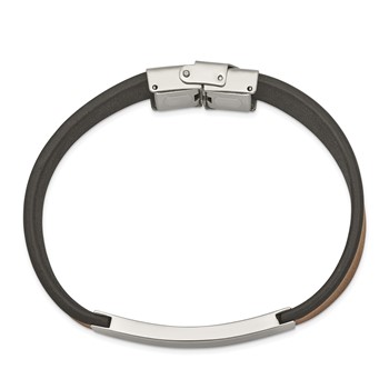 Chisel Stainless Steel Polished Black and Brown Leather 8.25 inch ID Bracelet — alternate view