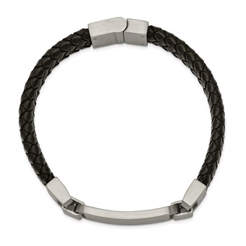 Chisel Stainless Steel Brushed Black Leather 8.5 inch ID Bracelet — alternate view