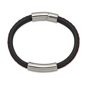 Chisel Stainless Steel Polished Black and Brown Braided Leather 8.25 inch ID Bracelet — alternate view