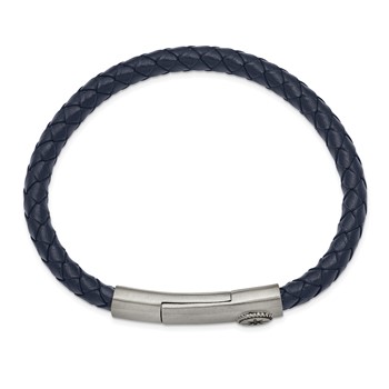 Chisel Stainless Steel Antiqued and Brushed Compass Navy Blue Braided Leather 8 inch Bracelet — alternate view