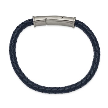 Chisel Stainless Steel Brushed Navy Blue Braided Leather 8.25 inch Bracelet — alternate view