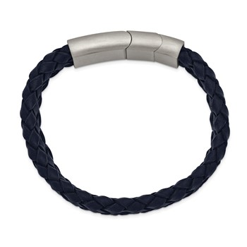 Chisel Stainless Steel Brushed Navy Blue Braided Leather 8.25 inch Bracelet with .5 inch Extension — alternate view