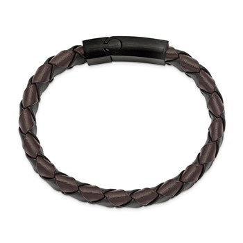 Chisel Stainless Steel Brushed Black IP-plated Black and Brown Leather 8.25 inch Bracelet — alternate view