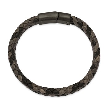 Chisel Stainless Steel Brushed Gun Metal IP-plated Brown Braided Leather 8.25 inch Bracelet — alternate view
