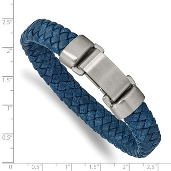 Chisel Stainless Steel Brushed Blue Leather 8.25 inch Bracelet — alternate view