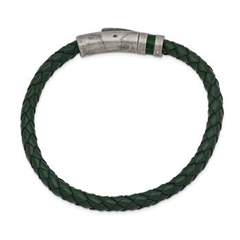 Chisel Stainless Steel Antiqued Green Braided Leather 8.25 inch Bracelet — alternate view