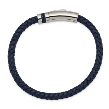 Chisel Stainless Steel Polished Blue Braided Leather 8.25 inch Bracelet — alternate view